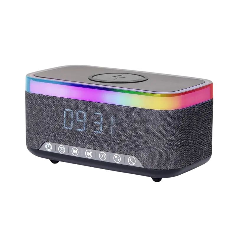 Gembird Smart Clock, with Speaker and Wireless Charging, Black/Gray