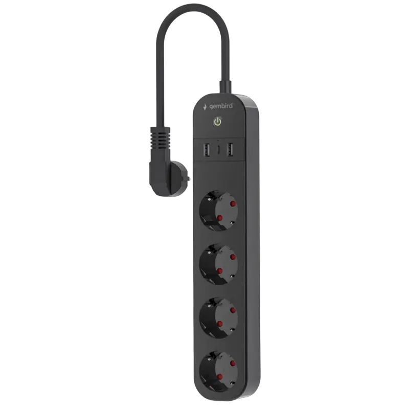 Smart power strip Gembird TSL-PS-S4U-01-, 4 sockets, 1.5 m, with USB charger 2x USB Type-A, 1x USB