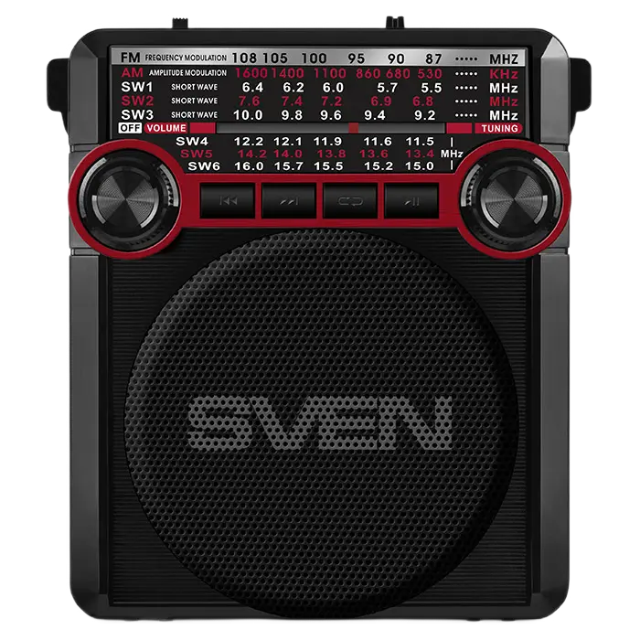 Speakers SVEN Tuner "SRP-355" Black/Red, 3w, FM, USB, SD/microSD, flashlight