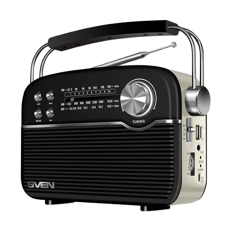 Speakers SVEN Tuner "SRP-500" Black 3W, Bluetooth, FM/AM/SW, USB, microSD, AUX, battery