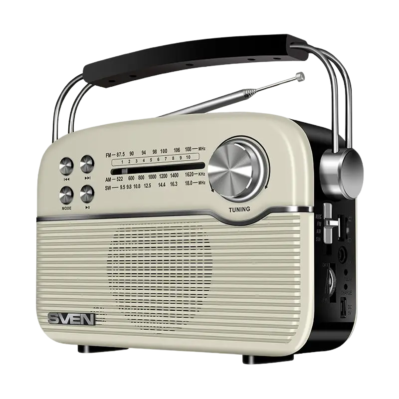 Speakers SVEN Tuner "SRP-500" White 3W, Bluetooth, FM/AM/SW, USB, microSD, AUX, battery