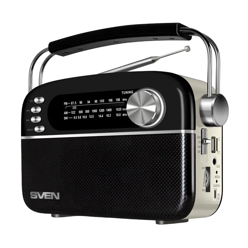 Speakers SVEN Tuner "SRP-505" Black 3W, Bluetooth, FM/AM/SW, USB, microSD, AUX, battery