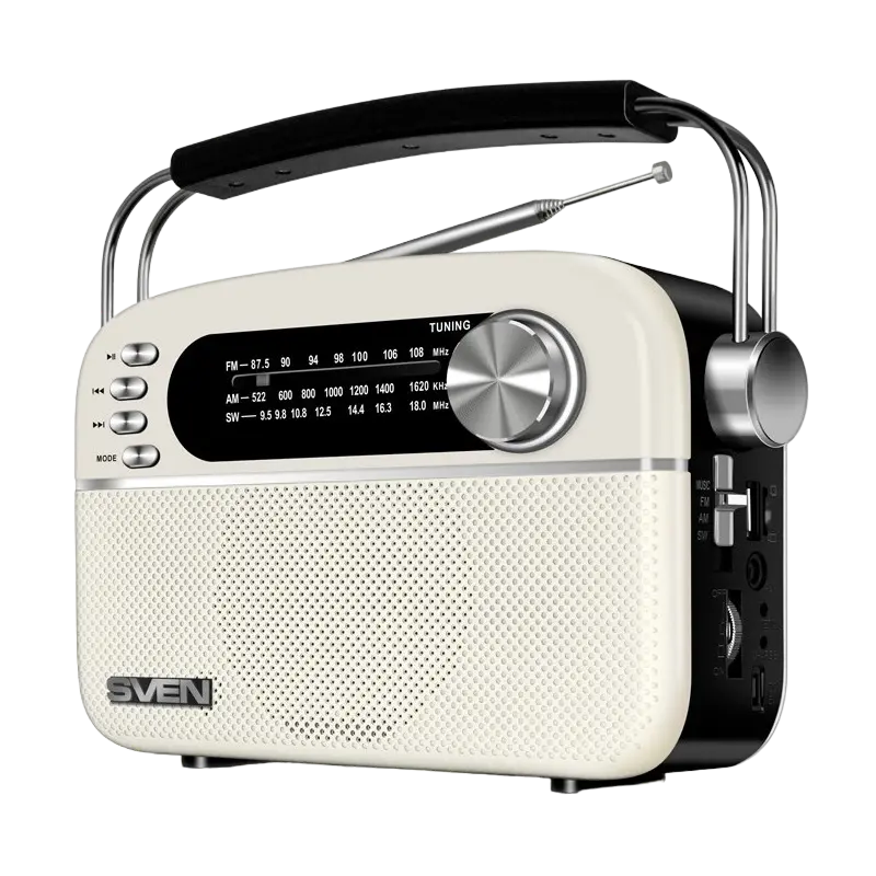 Speakers SVEN Tuner "SRP-505" White 3W, Bluetooth, FM/AM/SW, USB, microSD, AUX, battery