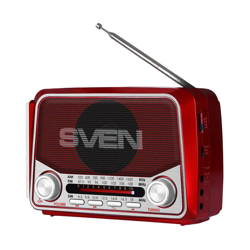 Speakers SVEN Tuner "SRP-525", Red, 3W, FM/AM/SW, USB, microSD, flashlight, battery