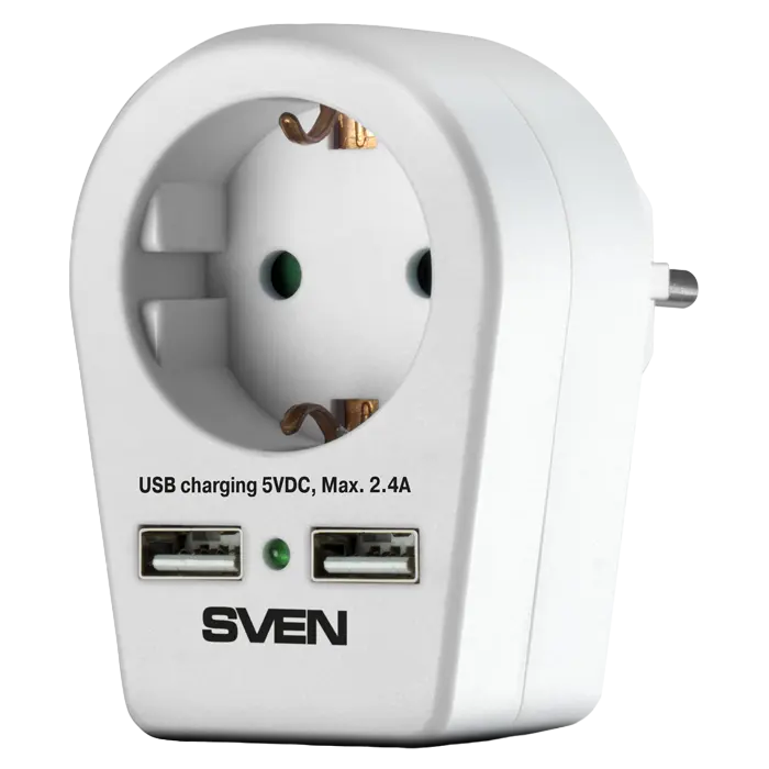 Surge Protector 1 Sockets, Sven SF-S1U, 2 USB ports charging (2.4A), White