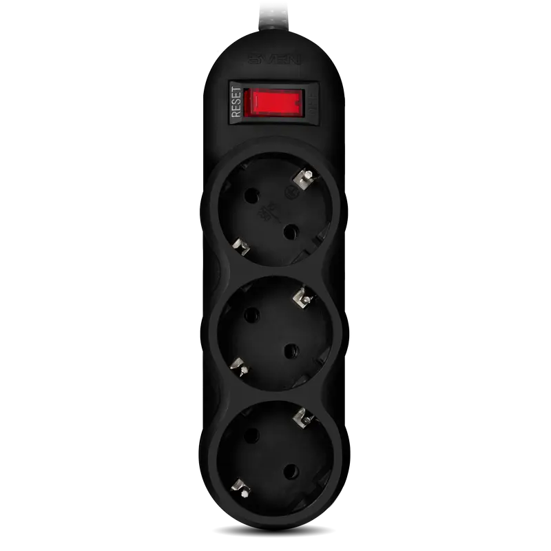 Surge Protector 3 Sockets, 5.0m, Sven "SF-03L", BLACK, flame-retardant material