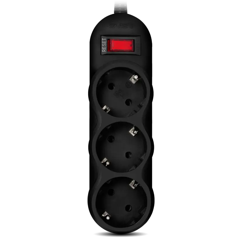 Surge Protector 3 Sockets, 3.0m, Sven "SF-03L", Black, retail box, flame-retardant material