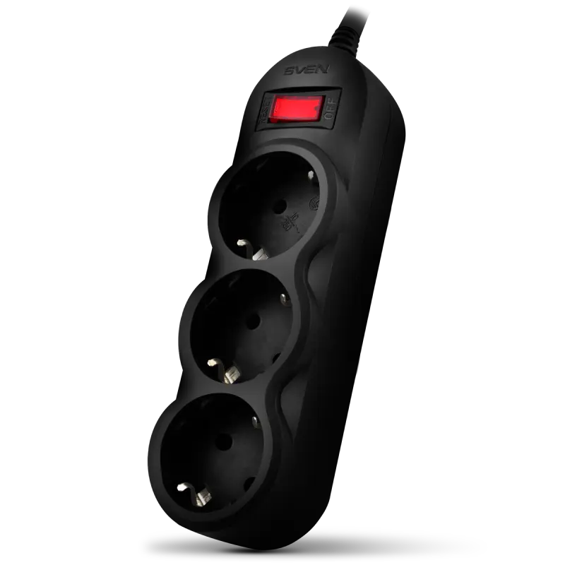 Surge Protector 3 Sockets, 1.8m, Sven "SF-03L", Black, retail box, flame-retardant material