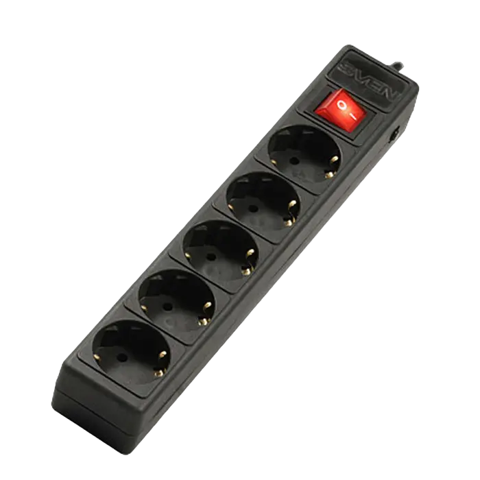 Surge Protector 5 Sockets, 1.8m, Sven Optima Base, BLACK flame-retardant material
