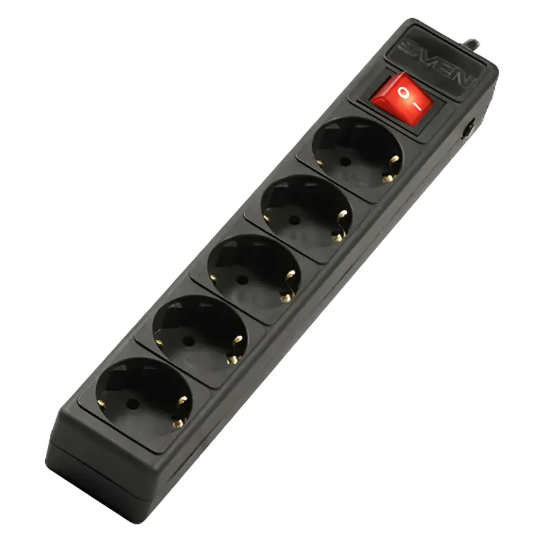 Surge Protector 5 Sockets, 3.0m, Sven Optima Base, BLACK flame-retardant material