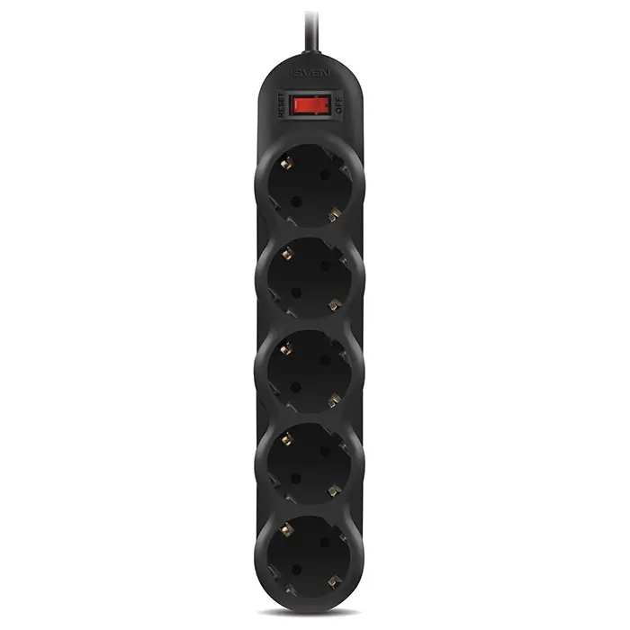 Surge Protector 5 Sockets, 3.0m, Sven "SF-05L", Black, retail box, flame-retardant material