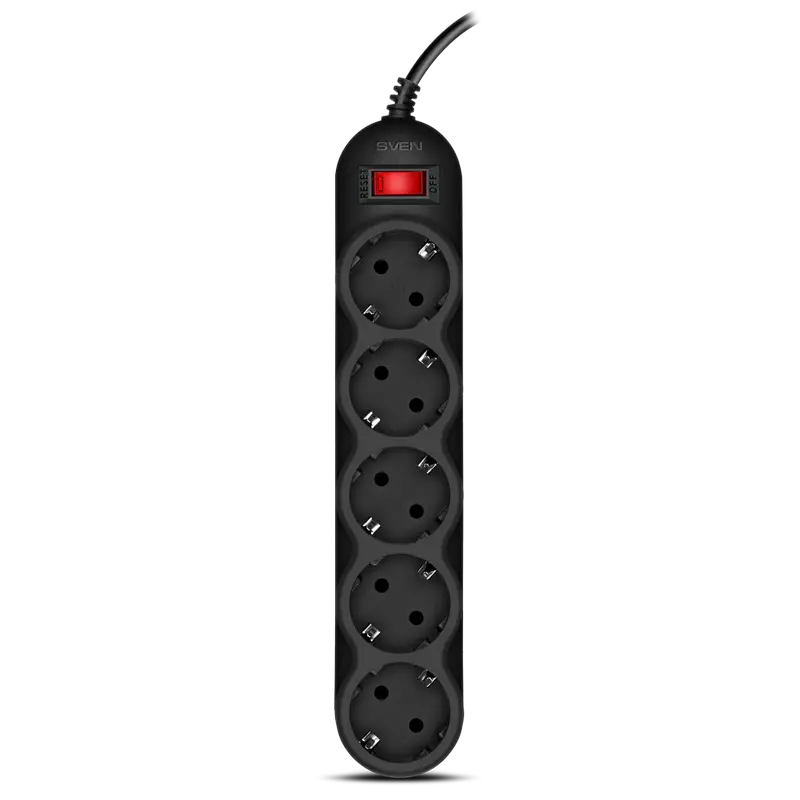 Surge Protector 5 Sockets, 1.0m, Sven "SF-05L", Black, retail box, flame-retardant material