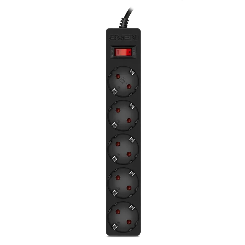 Surge Protector 5 Sockets, 1.0m, Sven "SF-05E", Black, flame-retardant material