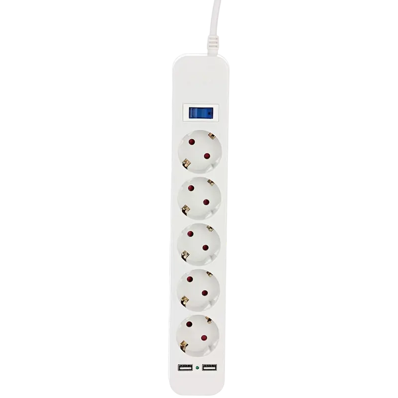 Surge Protector 5 Sockets, 1.8m, Sven SF-05LU, 2 USB ports charging (2.4A), White