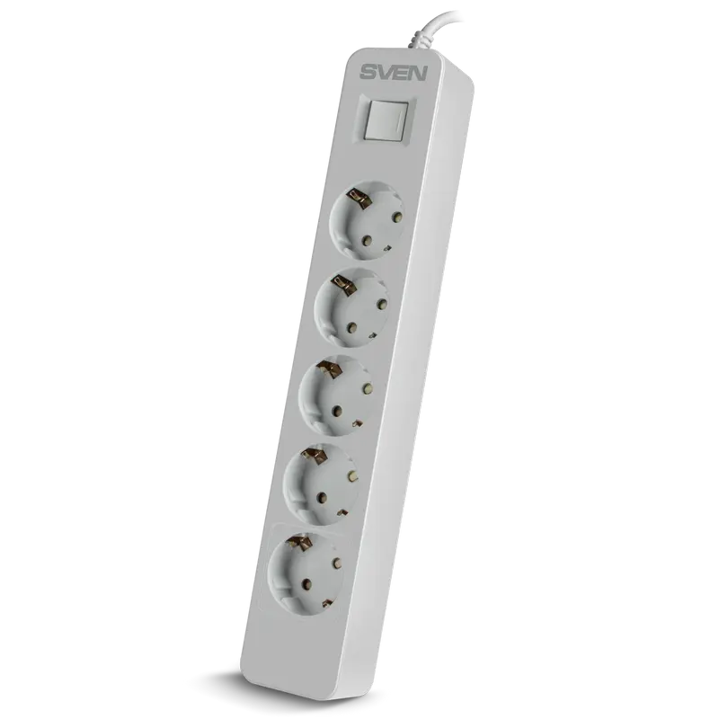 Surge Protector 5 Sockets, 5.0m, Sven "SF-05", White flame-retardant material