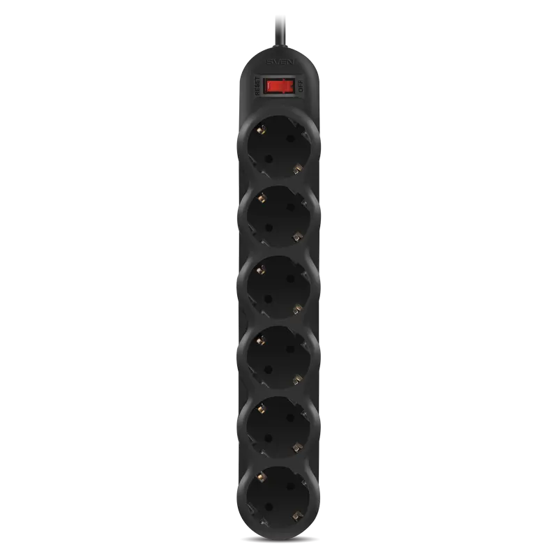 Surge Protector 6 Sockets, 3.0m, Sven "SF-06L", BLACK, Retail color box, flame-retardant