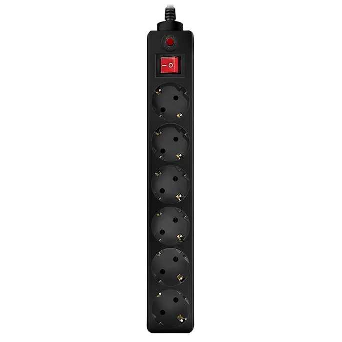 Surge Protector 6 Sockets, 1.8m, Sven Optima, BLACK, Retail color box, flame-retardant