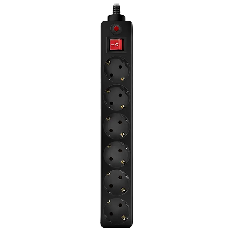 Surge Protector 6 Sockets, 5.0m, Sven Optima, BLACK, Retail color box, flame-retardant