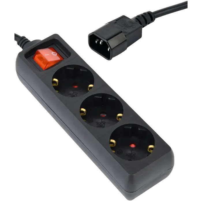 Gembird Surge Protector for UPS, 0.6m, 10A, 3 Sockets, Energenie, BLACK, for UPS C14 socket