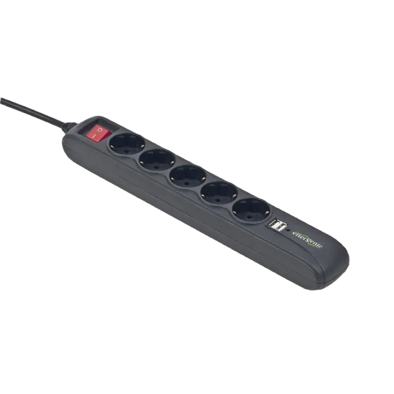 Surge Protector Gembird with USB charger, 5 sockets, 1.5 m, up to 250V AC, 16 A, USB 2A, black