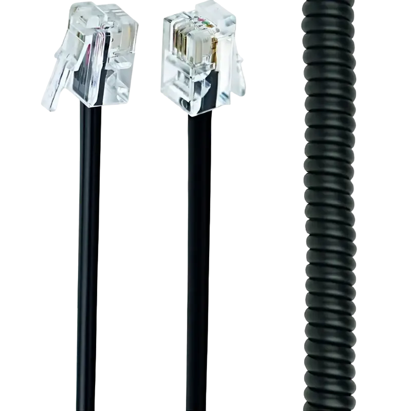 Cablexpert Telephone handset spiral cord, RJ10 (4P4C), 2 m, black, TC4P4CS-2M