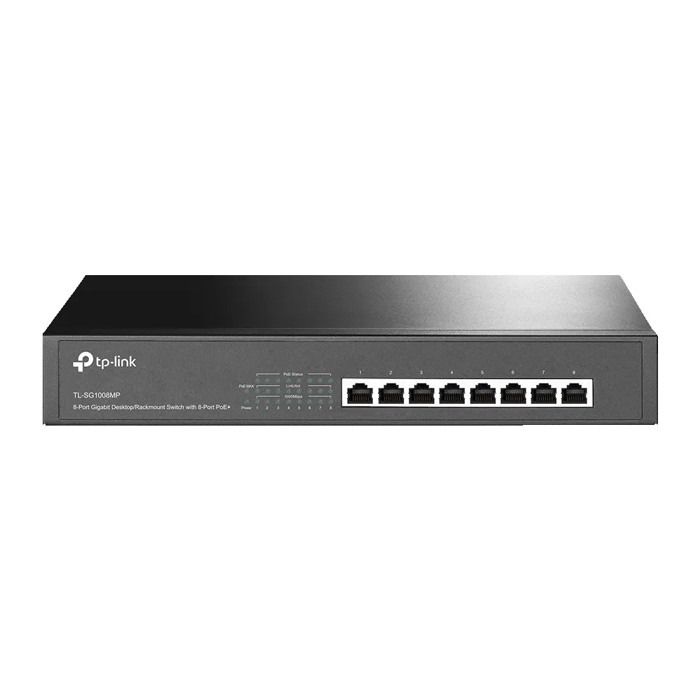 TP-LINK TL-SG1008MP, 8-Port Gigabit PoE+ Switch, 8 Gigabit RJ45 ports including 8 PoE+ ports, 153W PoE Power supply, Desktop or rack mounting