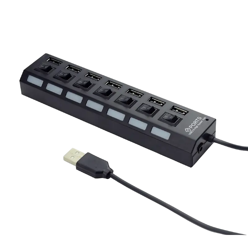USB 2.0 Hub 7-port Gembird "UHB-U2P7-03", Black, with switches