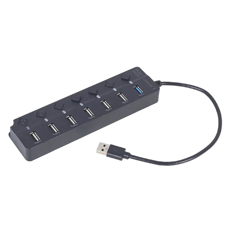 USB 2.0 Hub 7-port with switches, Gembird "UHB-U3P1U2P6P-01", Black
