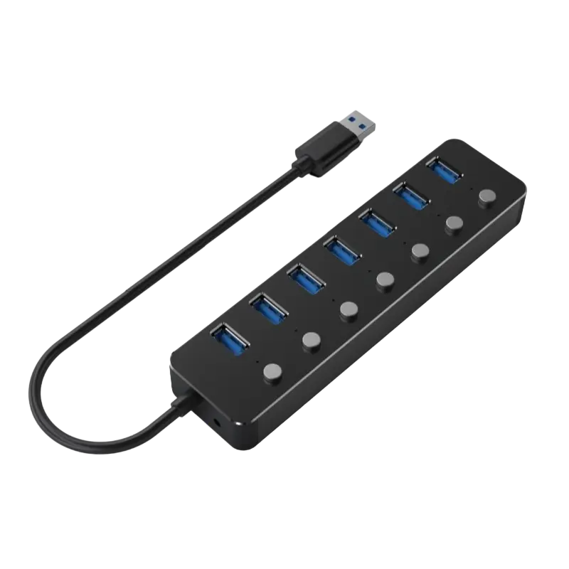 USB 3.0 Hub 7-port with switches, Cable 24 cm, Gembird "UHB-U3P7P-01", Black