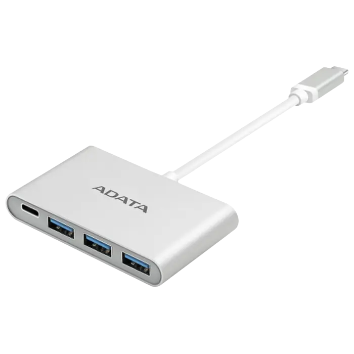 USB Type-C to 3-Ports USB-A 3.1 Hub Adata, Silver, Aluminum-Casing (ACA3HUBAL-CSV)