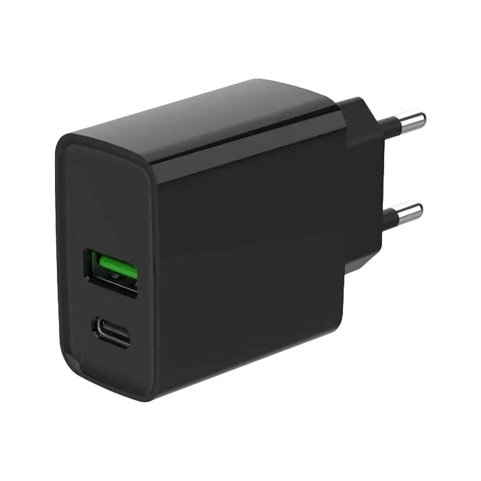 Wall Charger Gembird 2-port: Type-C 20W PD; Type-A 20W QC 3.0, fast charger, Black