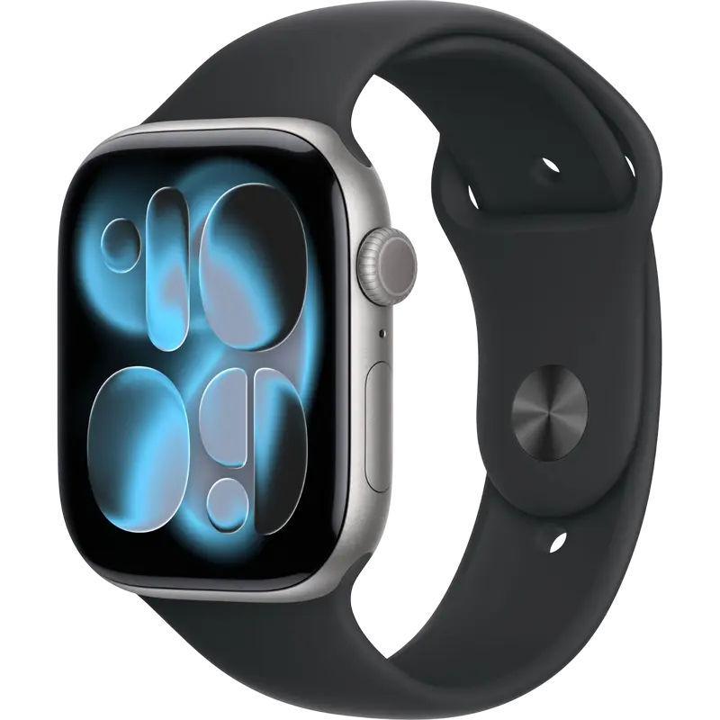 Apple Watch Series 11 GPS, 46mm Space Gray Aluminium Case with Black Sport Band - S/M, MEV04
