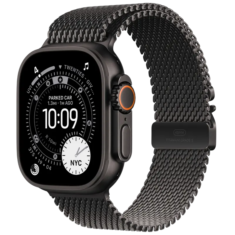 Apple Watch Ultra 3 GPS + Cellular, 49mm Black Titanium Case with Black Titanium Milanese Loop - Med