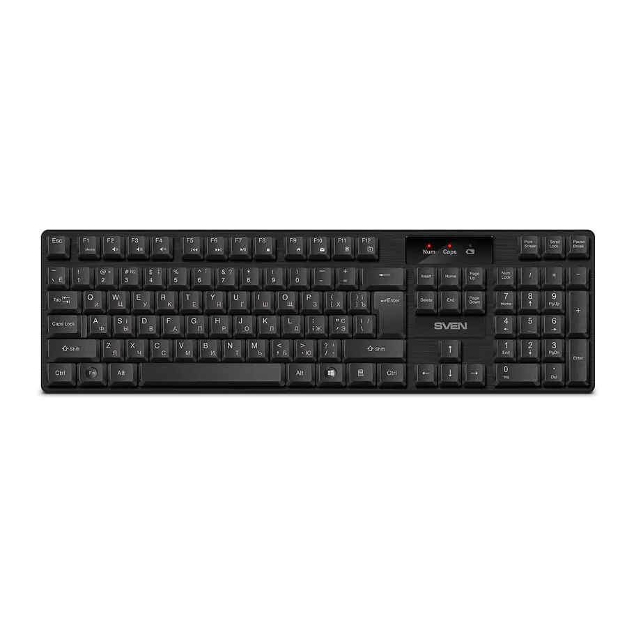 Wireless Keyboard SVEN KB-C2300W, Fn keys, Splash proof, Battery indicator, 2xAA, 2.4Ghz, EN/RU, Bla