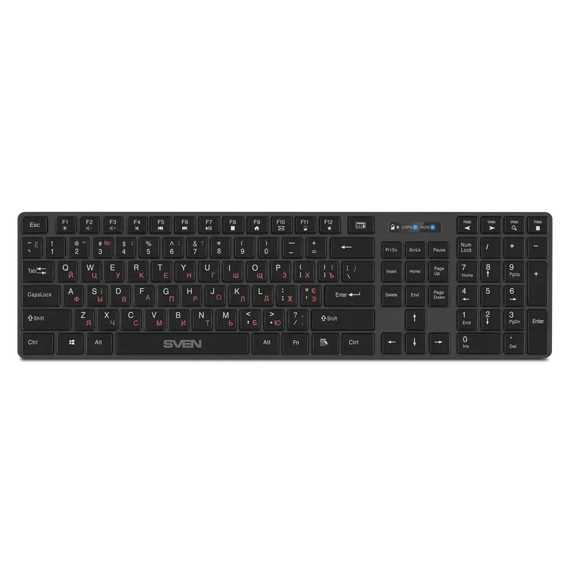 Wireless Keyboard SVEN KB-E5300W, Fn keys, 5 shortcut keys, Battery indicator., 2xAAA, 2.4Ghz, EN/RU