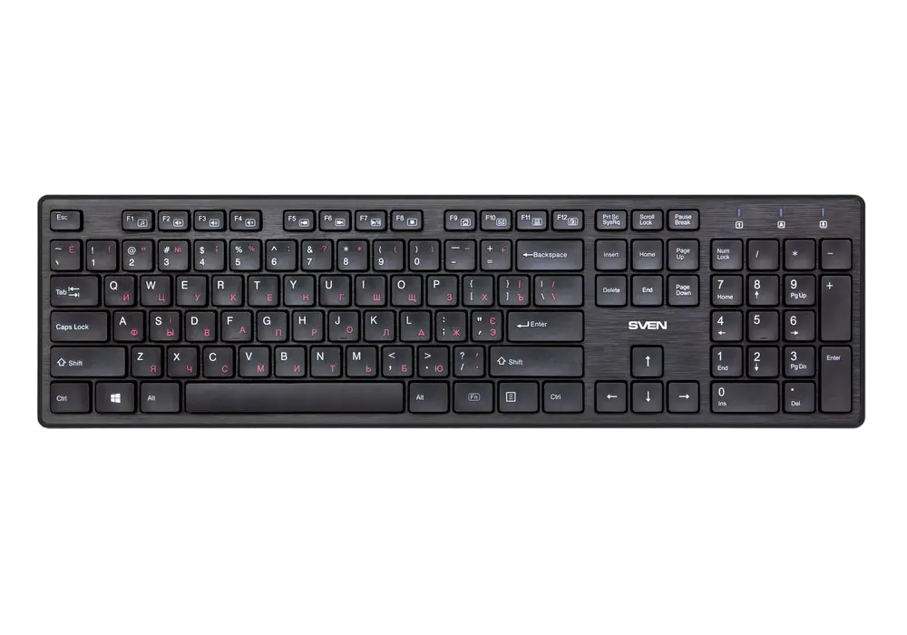 Wireless Keyboard SVEN KB-E5800W, Fn keys, Splash proof, 1xAAA, 2.4Ghz, EN/RU, Black