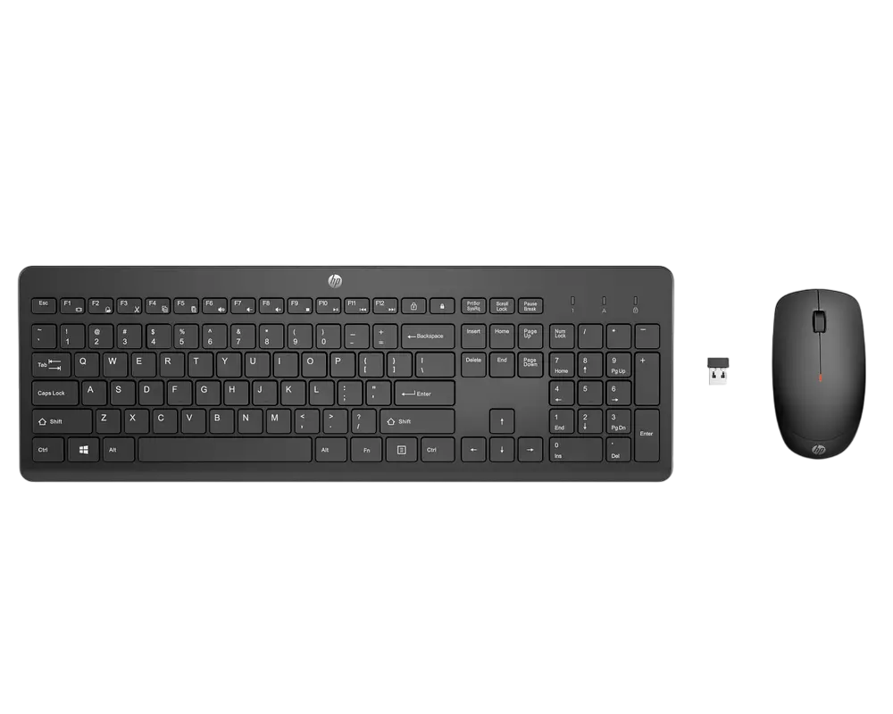 Wireless Keyboard & Mouse HP 230, Full size; 3-zone layout, Low profile key travel; 2.5 mm, 1600dpi