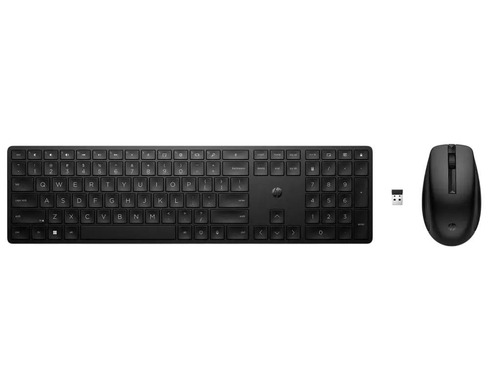 Wireless Keyboard & Mouse HP 655, Full size; 3-zone layout, Spill resistant; Quiet keys; 3 buttons