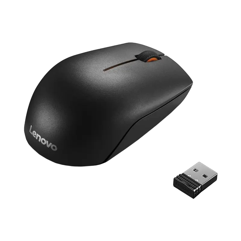 Wireless Mouse Lenovo 300, Compact, up to 1000 dpi, 3 buttons, Ambidextrous, Optical sensor, 52,3g., 1xAA, 2,4Ghz, Black