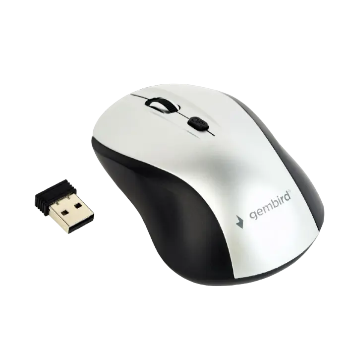 Wireless Mouse Gembird MUSW-4B-02-BS Optical 800-1600 dpi 4 buttons Ambidextrous 2xAAA, Black/Silver