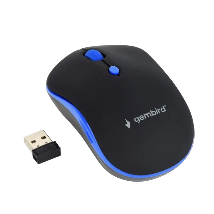 Wireless Mouse Gembird MUSW-4B-03-B, Optical, 800-1600 dpi, 4 buttons, Ambidextrous, Black/Blue