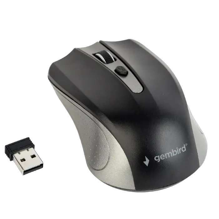 Wireless Mouse Gembird MUSW-4B-04-GB Optical 800-1600 dpi 4 buttons, Ambidextrous, 2xAAA, Grey/Black