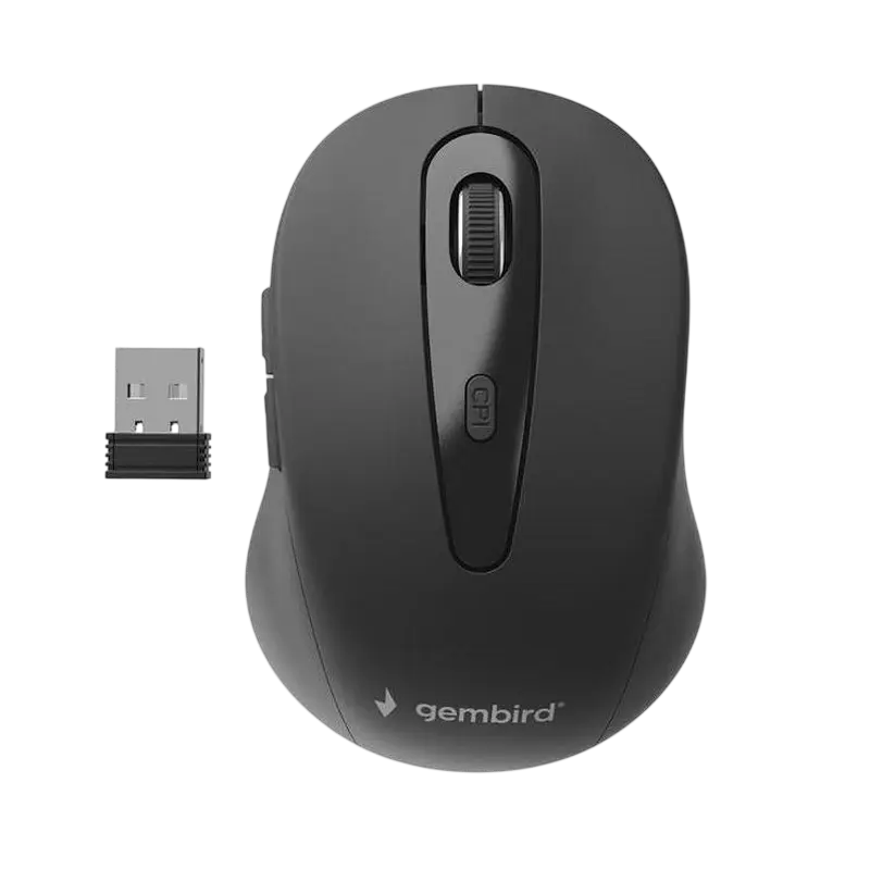 Wireless Mouse Gembird MUSW-6B-01, Optical, 800-1600 dpi, 6 buttons, Ambidextrous, 2xAAA, Black