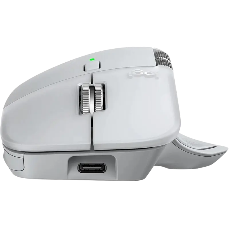 Mouse wireless Logitech MX Master 4 for Mac, 8000 dpi, ergonomic, reincarcabil, alb, vedere laterală