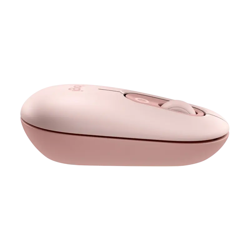 Mouse Wireless Logitech POP, Bluetooth si 2.4 GHz, 4000 DPI, Roz, vedere posterioară