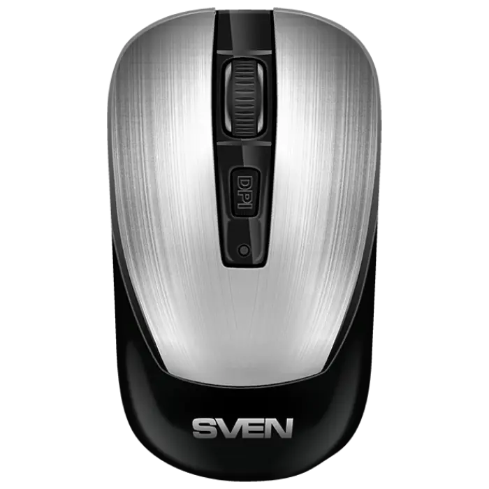 Wireless Mouse SVEN RX-380W, 800-1600 dpi, 4 buttons, Ambidextrous, 54g., 1xAA, 2.4Ghz, Silver
